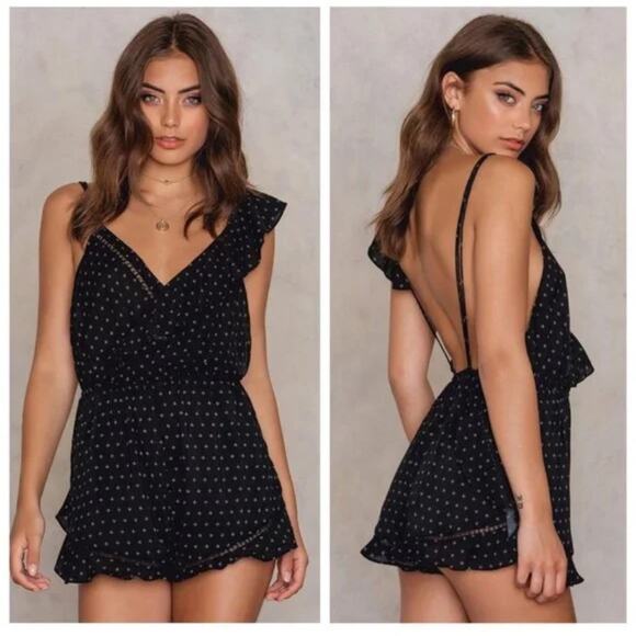 Free People Intimately Women's One Of These Days Romper Small Ruffle Black Print - Picture 3 of 14